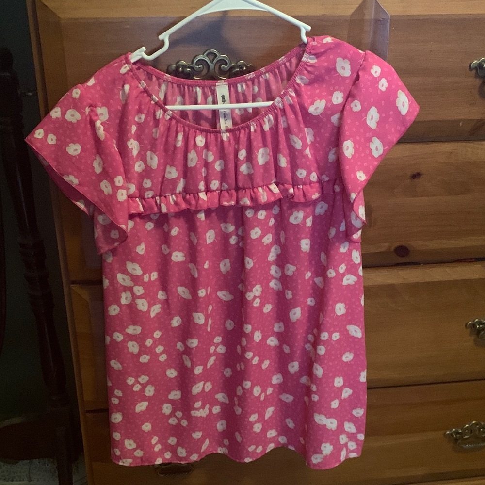 Vanilla Bay Pink Floral Short Sleeve Blouse